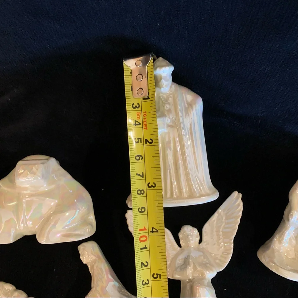 14 Piece Small Ceramic Pearlescent White Nativity Set Scene // Christmas Holiday